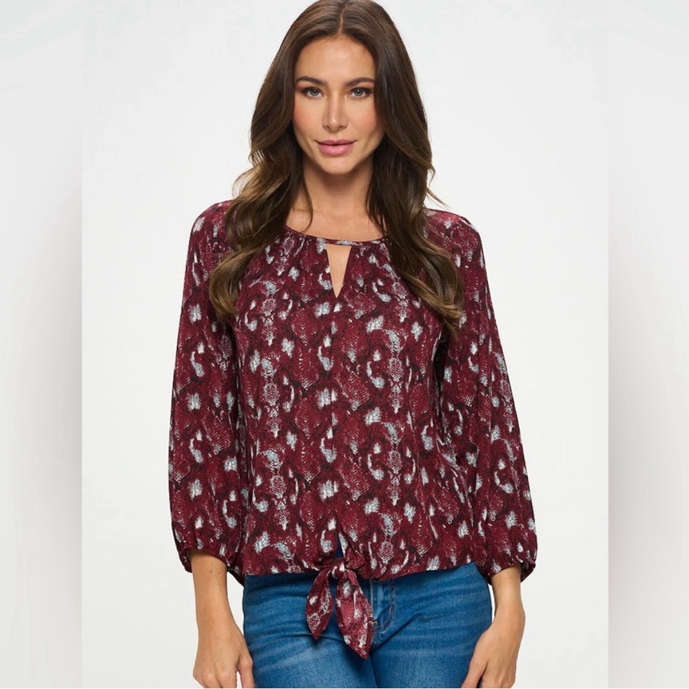 West Kei Burgundy Patterned Blouse • Elegant Print • Size S